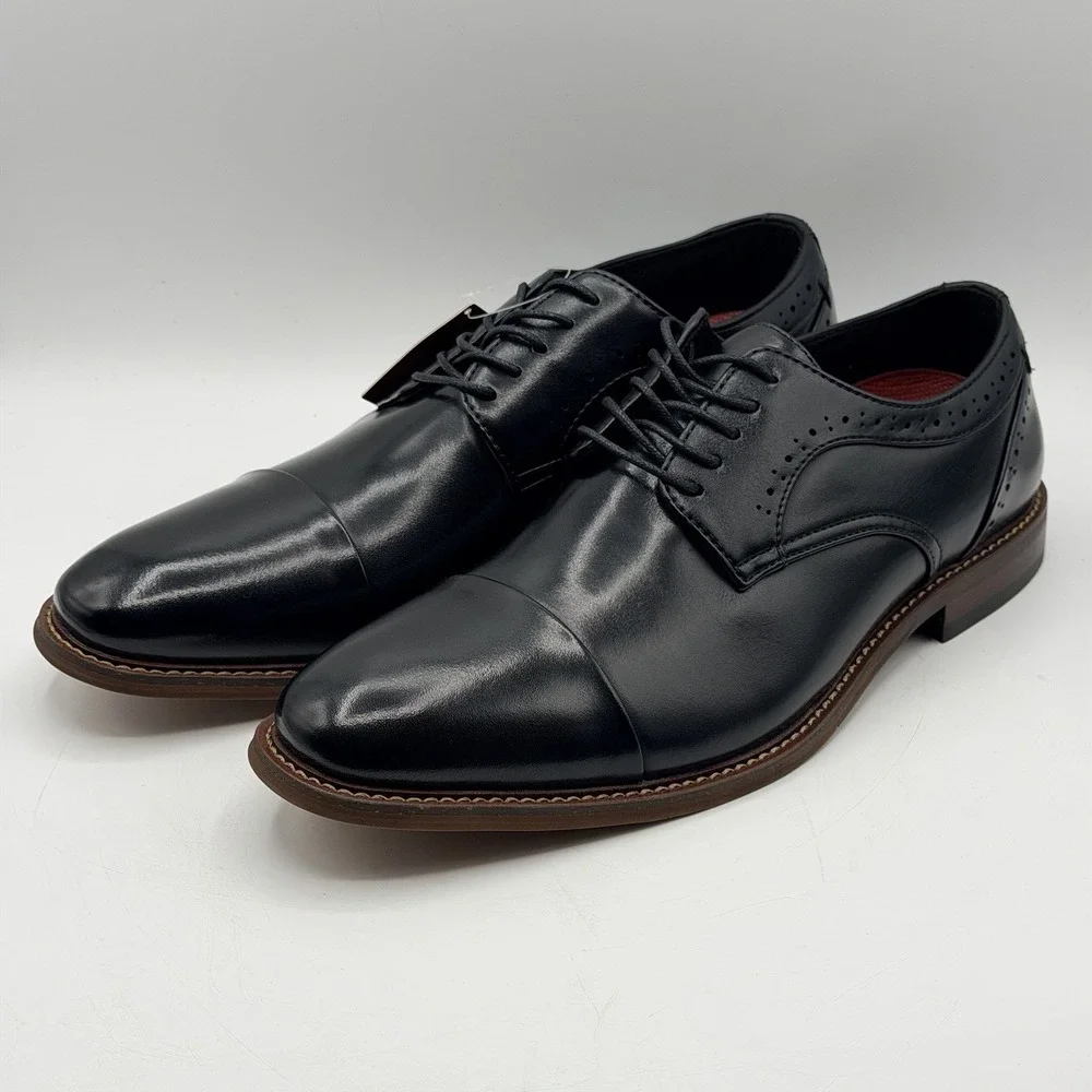 NWT Stacy Adams Redzone Black Maddox Cap Toe Leather‎ Oxford Shoes Men's 9.5